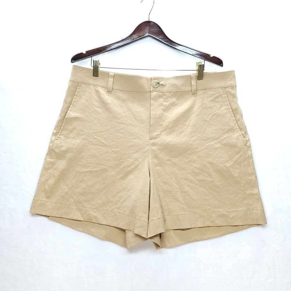 Vince Shorts Women 16 Beige Linen Spandex Casual High Rise Pockets Stretch New